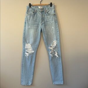 Agolde Jamie High Rise Classic Light Blue Distressed Straight Leg Jeans Size 24